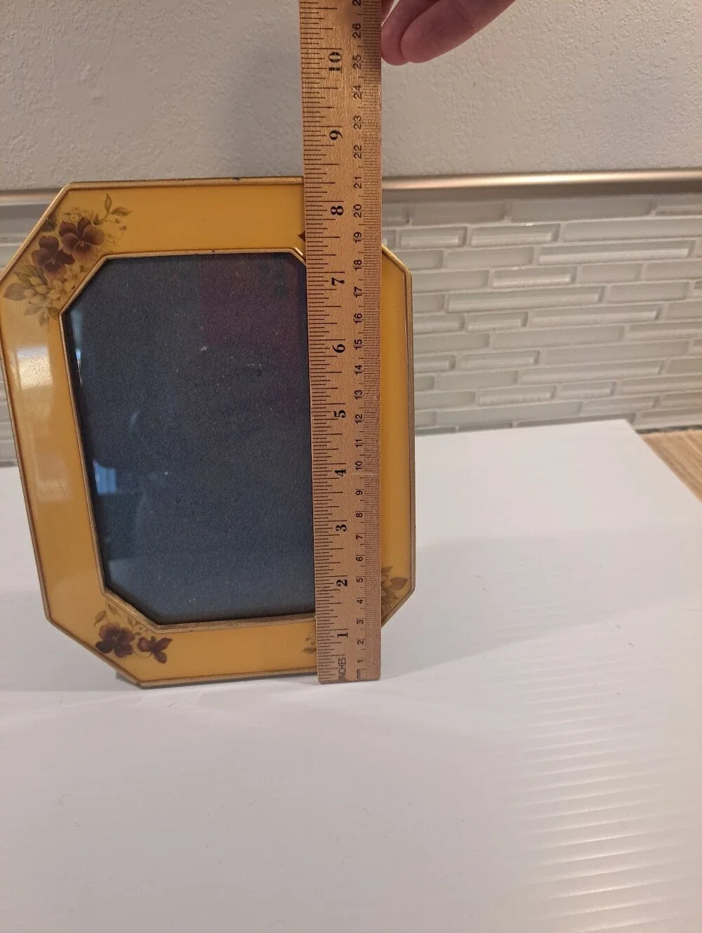 Bucklers Enamel Picture Photo Frame Heavy Yellow & Flowers